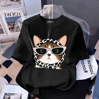Teddy Tee 💖 เสื้อน่ารักเสื้อสาวอวบ OVERSIZE พิมพ์ลาย "Cool Cat" เสื้อแฟชั่น เสื้อคอกลม ผ้าCOTTON โคตรนุ่ม【COD】