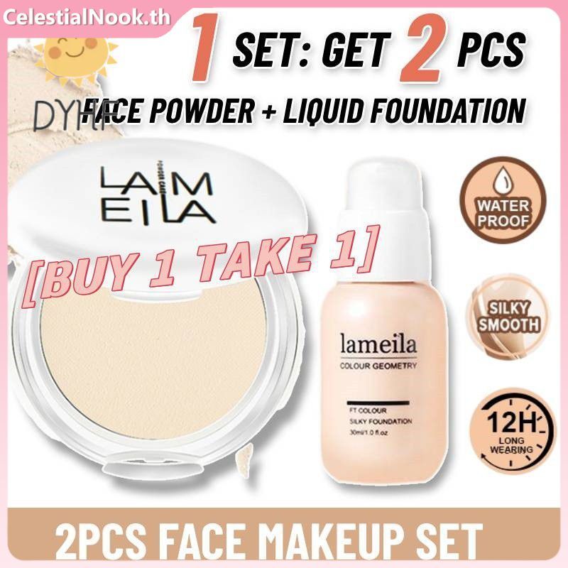 ฮอตมาก!!!!【ซื้อ 1 แถม 1】แป้งเค้ก Lamela 1/2 ชิ้น แป้งควบคุมความมัน เนื้อแมตต์ สำหรับแต่งหน้า ใช้ได้ทั้งแบบแห้งและเปียก พร้อมพัฟและรองพื้นกันน้ำ CelestialNook