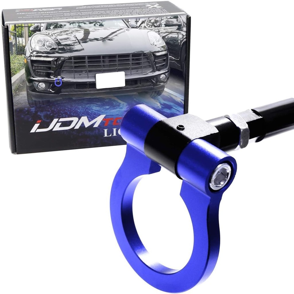 IJDMTOY Blue Track Racing Style Front Bumper Tow Hook Ring เข้ากันได้กับ Porsche 2014-up Macan, ใช้ง