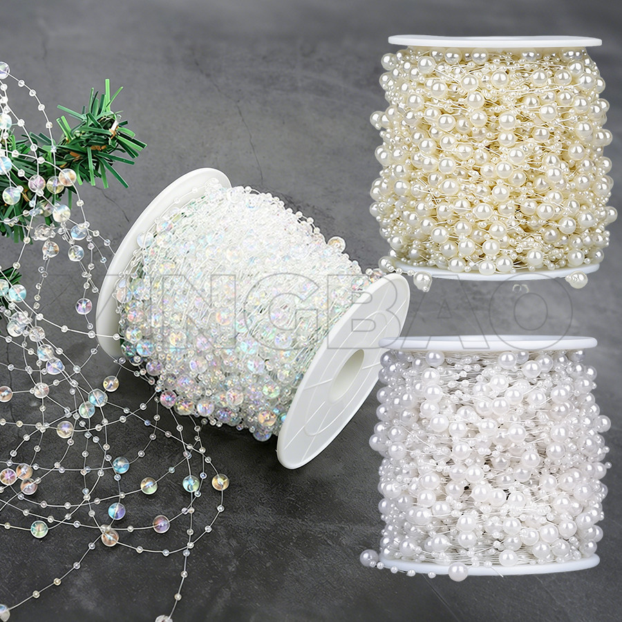 โซ่ลูกปัดเทียม faux pearls string สำหรับการประดิษฐ์ ขนาด 5/10 เมตร ใช้ในการตกแต่งวันวาเลนไทน์และงานแต่งงาน