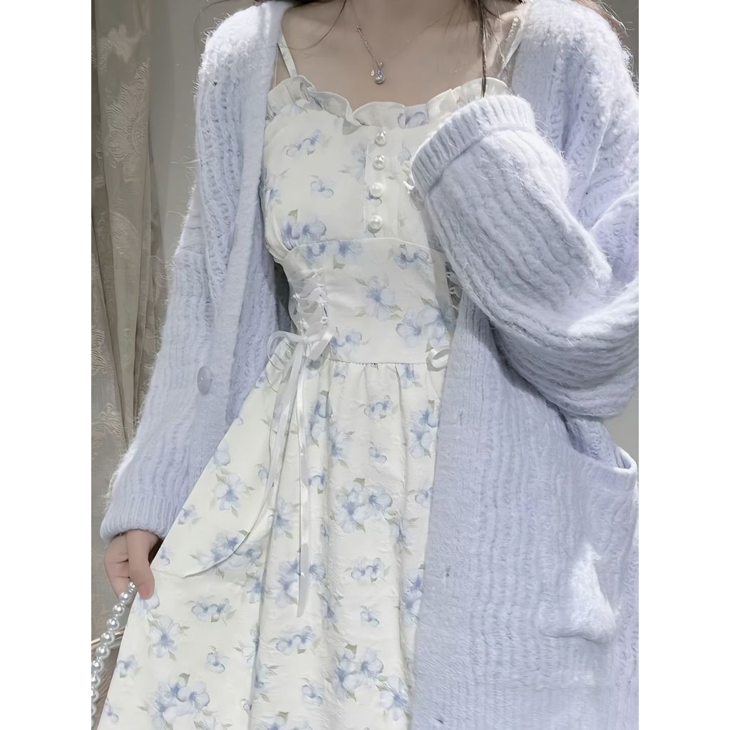 COD 2026 Small Fresh Sweet Floral Sling Dress หญิงฤดูร้อน 2025 สไตล์ใหม่ Classy Lady Slimmer ดู a-Li