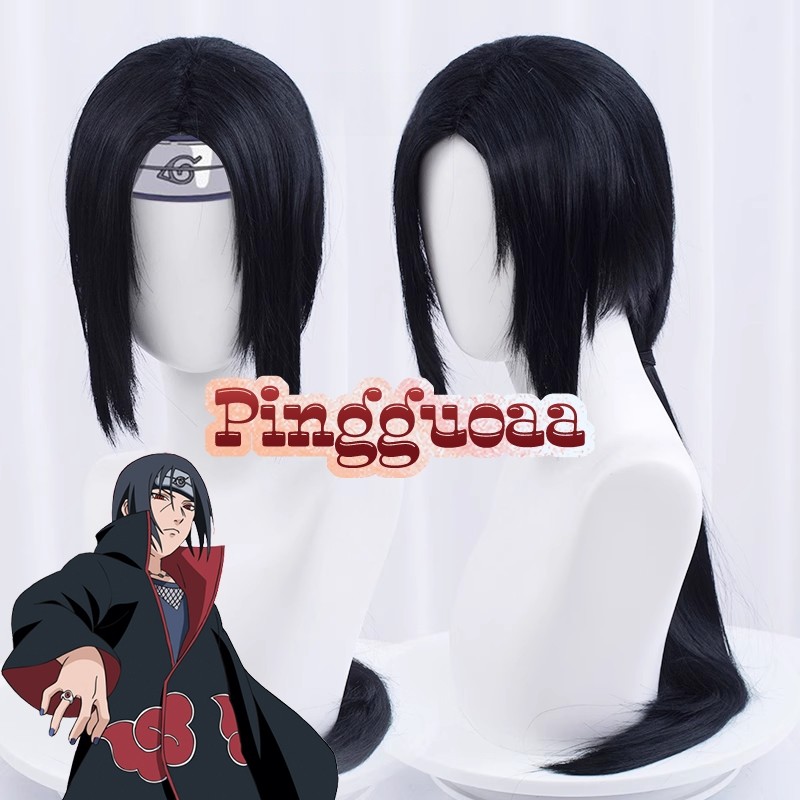 💯 Anime Naruto Itachi Uchiha Cosplay Wig 65cm Long Straight Black Hair Heat Resistant Synthetic Wigs
