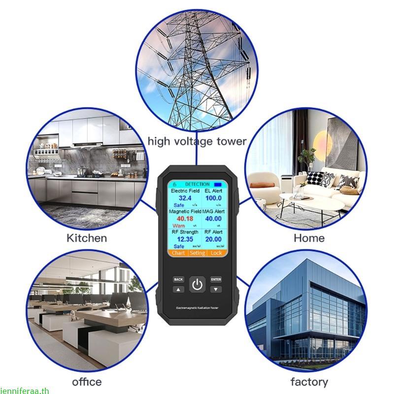 Jenniferaa EMF Meter เครื่องตรวจจับรังสีแม่เหล็กไฟฟ้าแบบดิจิตอล EMF การตรวจสอบเครื่องมือ