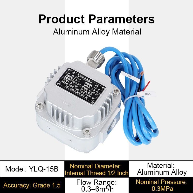 YLQ-15B 0.3-6 m3/h รากแก๊ส Flow Meter 1/2 นิ้วด้าย 5-24V RS-485 Pulse รองการกู้คืนออนไลน์การตรวจสอบ 