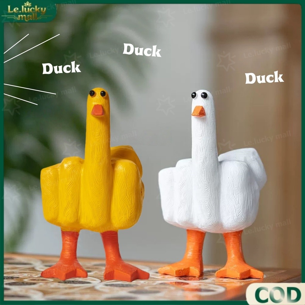 ตุ๊กตารูปเป็ดรูปปั้น ลายเป็ดนิ้วกลางโมเดลฟิกเกอร์ ของแต่งบ้าน พร็อบถ่ายรูปน่ารักๆ นิ้วกลางน่ารัก DUCKYOU