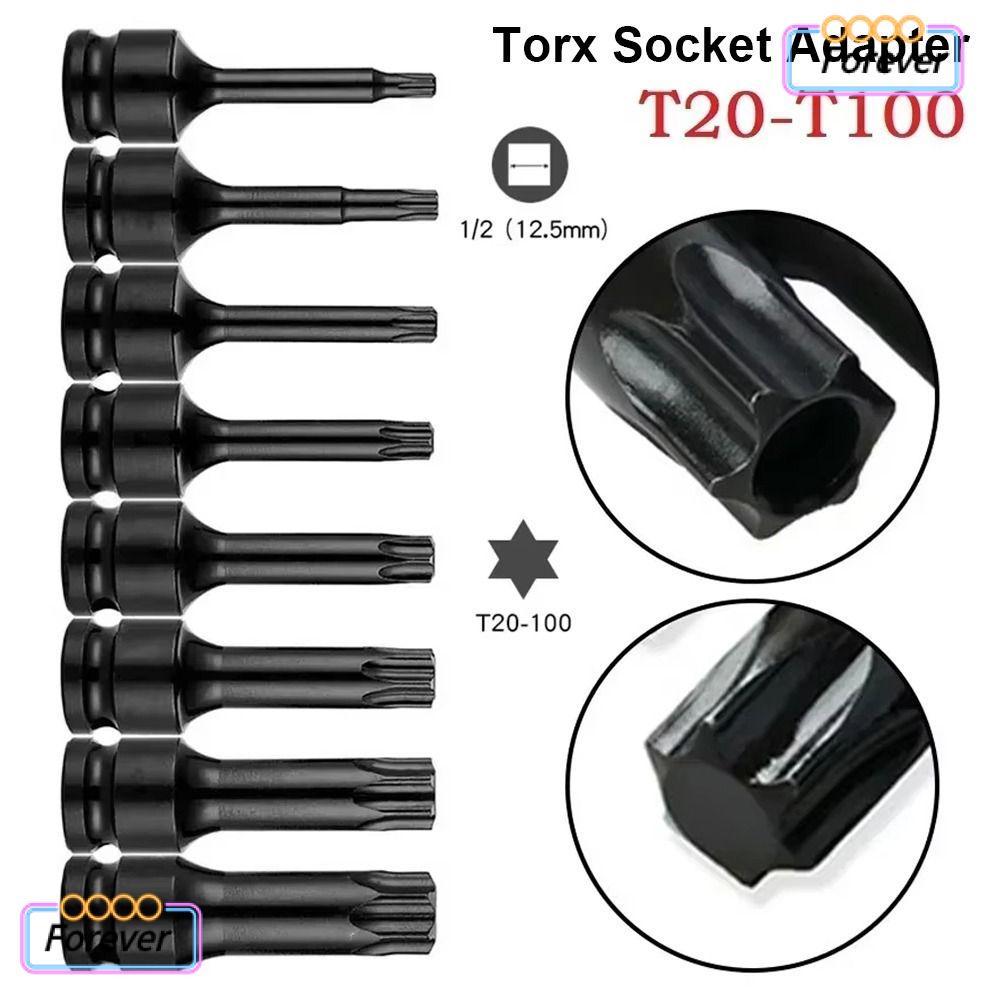 FOREVER 1 ชิ้นไฟฟ้าเจาะซ็อกเก็ตอะแดปเตอร์,เมตริก 1/2 นิ้ว Shank 78 มิลลิเมตรความยาว Torx ซ็อกเก็ต, บิตยาว T20-T100 Cr-Mo ประแจซ็อกเก็ตเหล็ก