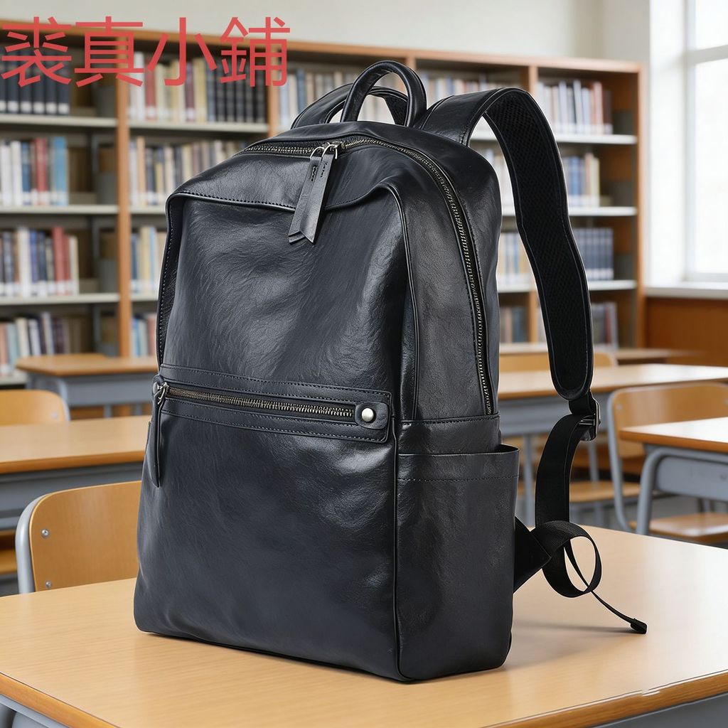 Qiuzhen Shop First Layer Cowhide กระเป๋าเป้สะพายหลังธุรกิจสีดํากระเป๋าเป้สะพายหลังคอมพิวเตอร์ผู้ชายผ