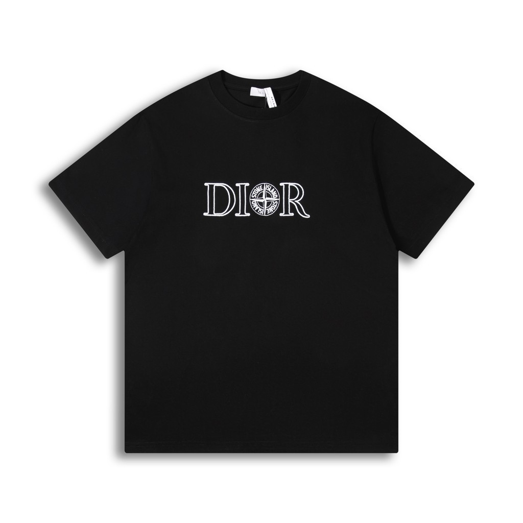 DIOR/DIOR/2026 Early Spring เสื้อยืดแขนสั้นสไตล์ใหม่ผู้ชายสไตล์ผู้หญิงคู่หนา Impervious Letter Light