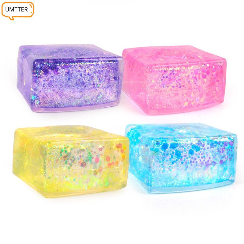 UMTTER Glitter Squishy Cube, Decompression Soft Texture Gel Ice Cube, Creative Slow Rise Malt Sugar 