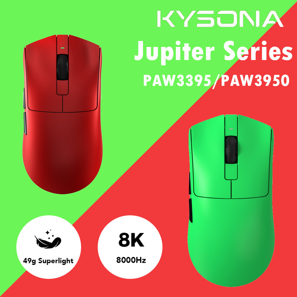 KYSONA Dual-8K Hz เมาส์สําหรับเล่นเกมไร้สาย Jupiter Ultra 46g น้ําหนักเบาเป็นพิเศษ 30000 DPI PAW3950