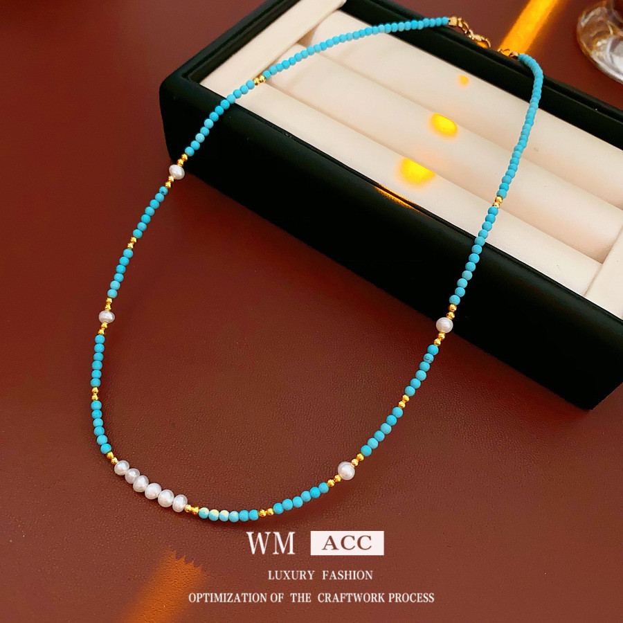 สร้อยคอมุกทัวร์มาลีน titanium และเหล็ก สไตล์หรูหรา เหมาะสำหรับการพักผ่อนริมทะเล สร้อยคอผู้หญิงของขวั