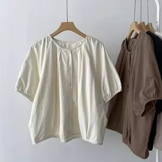 สต็อกในท้องถิ่น [เสื้อเบลาส์โอเวอร์ไซส์] (40-150 กก.) สไตล์ตุ๊กตาน่ารัก คอปกปีเตอร์แพน แขนสั้น ทรงหลวม พลัสไซส์ เสื้อยืด