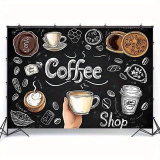 แบนเนอร์ปาร์ตี้ธีมกาแฟพร้อมศิลปะลาเต้และการออกแบบช็อคโกแลต-เหมาะสําหรับวันเกิดเหตุการณ์คาเฟ่และตกแต่งบ้านโพลีเอสเตอร์ไฟเบอร์ตกแต่งผนังพรรคแสดงแบนเนอร์อ