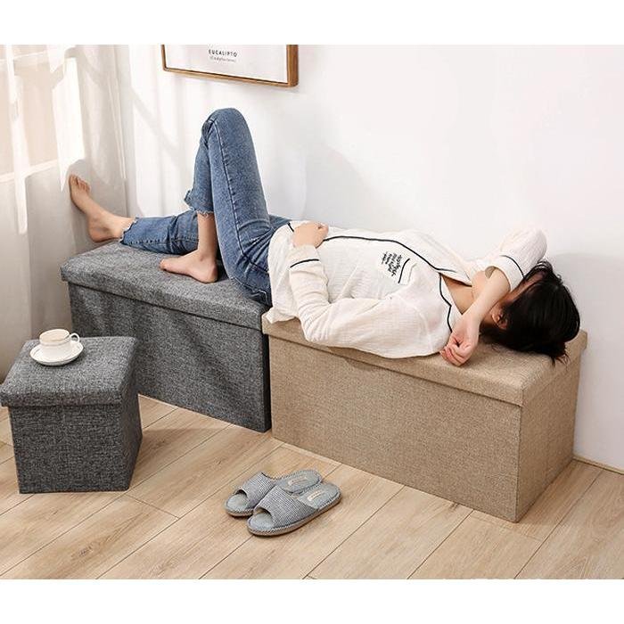20262026Yifeng Home กล่องเก็บของนั่งได้ เก้าอี้สตูล เก้าอี้โซฟาพับเก็บได้ มีให้เลือกแบบผ้า และ PU  1