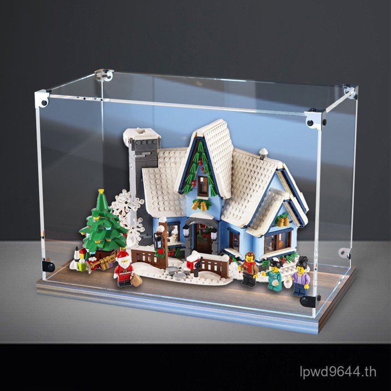 กล่องกล่อง10293เหมาะสําหรับจอแสดงผลมีความสุขขับรถกับรูปฤดูหนาวสูงอะคริลิคหมู่บ้านไม้กล่องเก็บซานตาคล