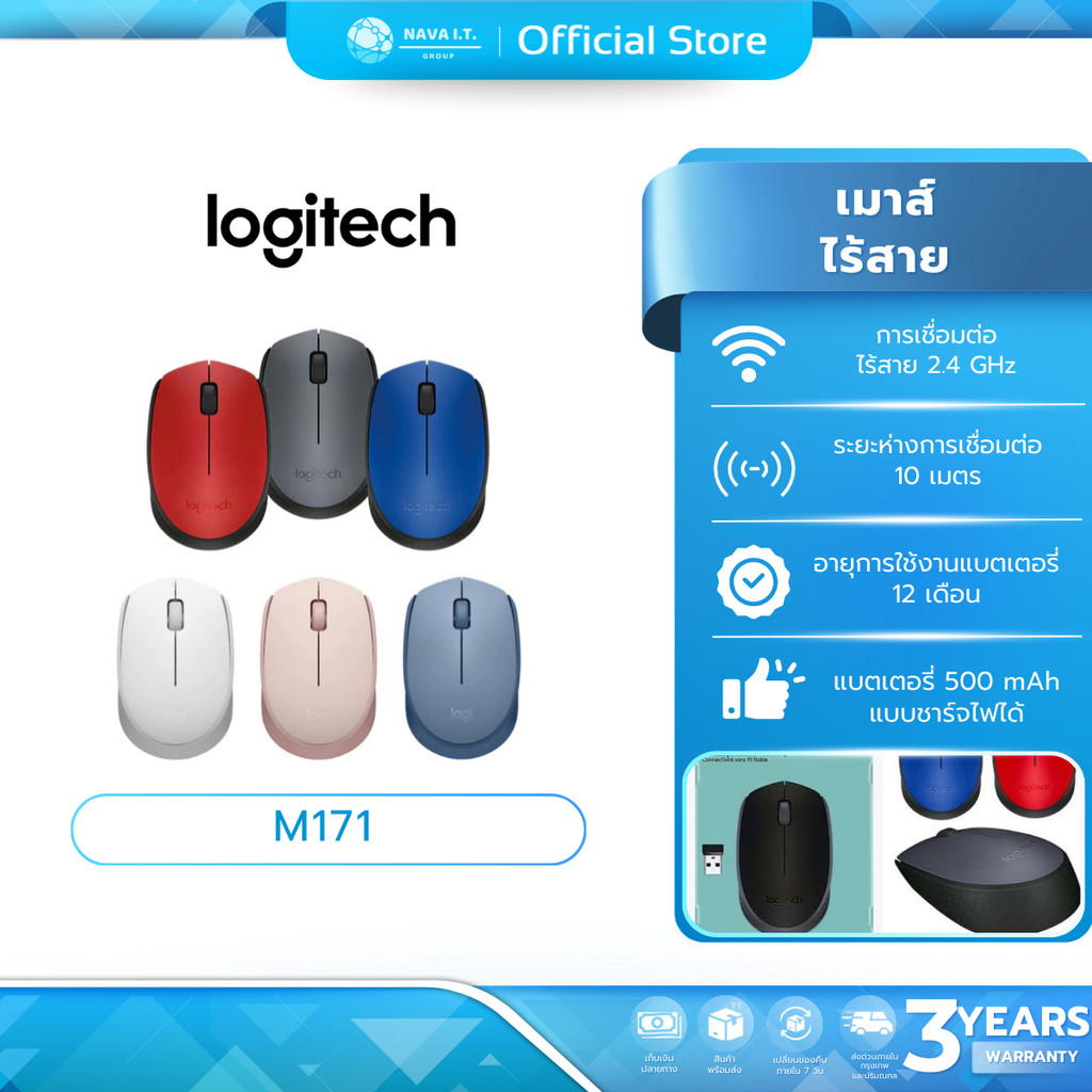 (มีส่งด่วน)  LOGITECH เมาส์ไร้สาย WIRELESS MOUSE รุ่น M171 รับประกัน 3 ปี