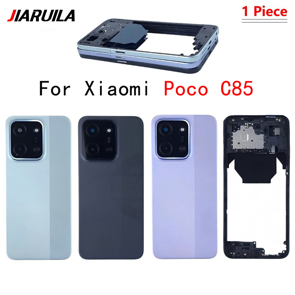 สําหรับ Xiaomi Poco C85 กรอบกลางผู้ถือแผ่น Bezel ฝาหลังแบตเตอรี่ประตูพร้อมเปลี่ยนเลนส์