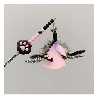 การออกแบบรอยเท้าน่ารัก Feather Teasing Cat Rod Stick ของเล่น Interactive Teaser สําหรับลูกแมว
