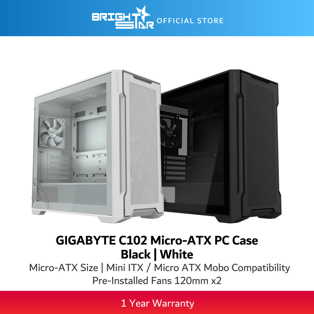 GIGABYTE C102 Glass Micro-ATX PC Case - สีดําสีขาว