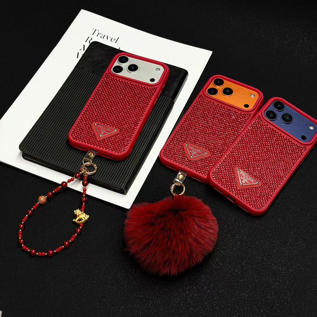สําหรับ iPhone17 16 16 Pro 16 Pro Max 15 Pro Max เคสโทรศัพท์ Rhinestone สีแดงหรูหรามีสไตล์