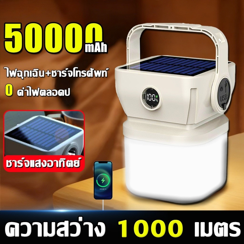 【COD】โคมไฟตั้งแคมป์ 10000mAh LEDอัจฉริยะ ที่ชาร์จ Type-C ตะเกียงโซล่าเซลล์ ไฟแคมป์ปิ้ง ไฟตะเกียงแค้มปิ้ง