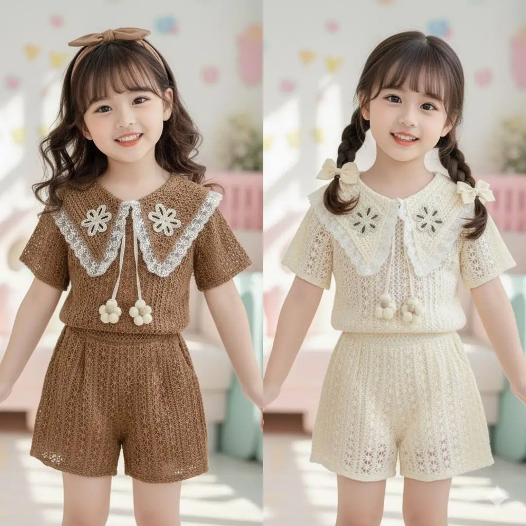 KAHNOM0408🎀พร้อมส่งในไทย🎀ชุดโครเชต์ที่ต้องมี ความน่ารักที่ถักทอ เก็บให้ครบสองสีไปเลย มีรูปงานจริงของทางร้าน