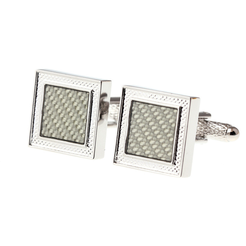 Spot Goods#Square White Carbon Fiber Cufflinks Men's Shirt French Cuff Casual Shirt Cuff Studs Direc