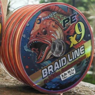 Bingolife เชือกถัก PE X9 สีส้ม 5x100m โดยไม่ต้องความแรงของการเชื่อมต่อ 7 กก. 40.3 กก. ทัวร์นาเมนต์พิ