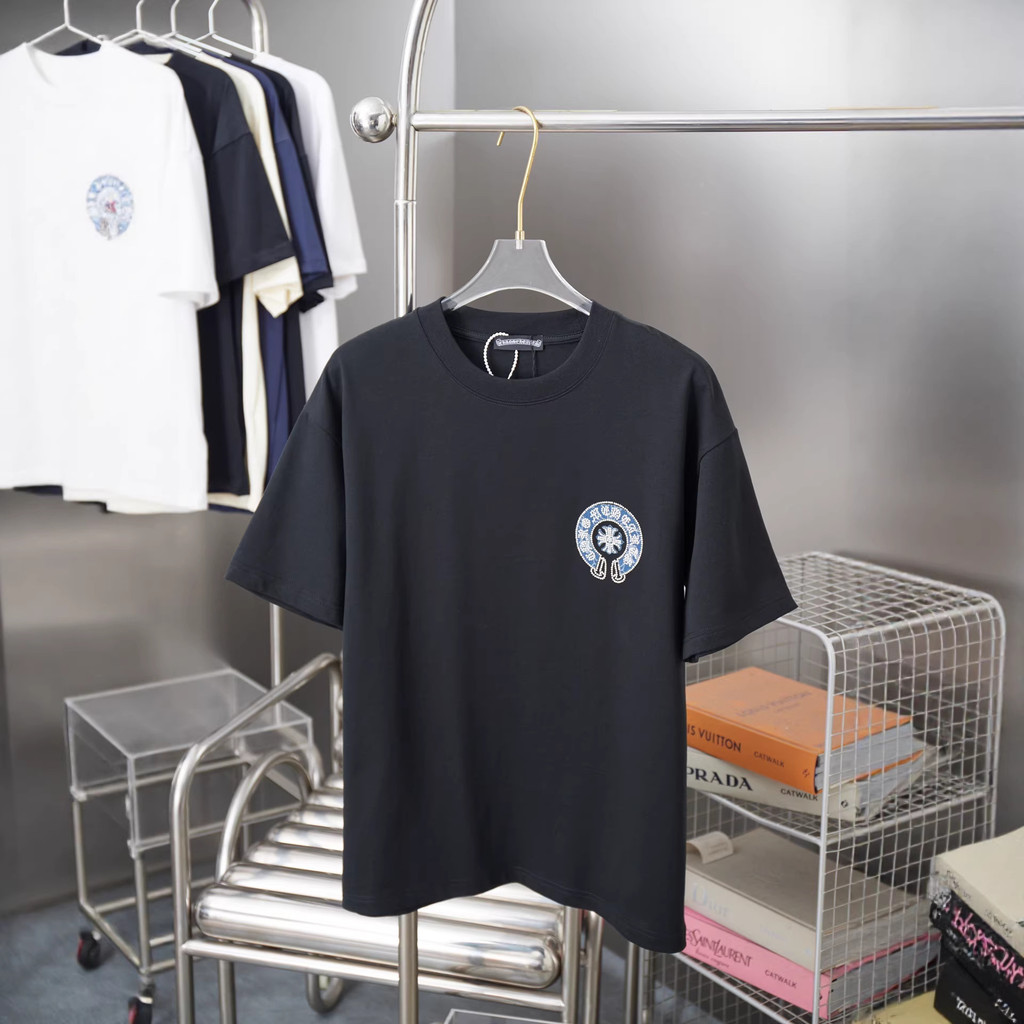 DC4X Chrome Hearts Summer New Denim Rhinestone Silicone Short Sleeve T T-shirt Couple Style