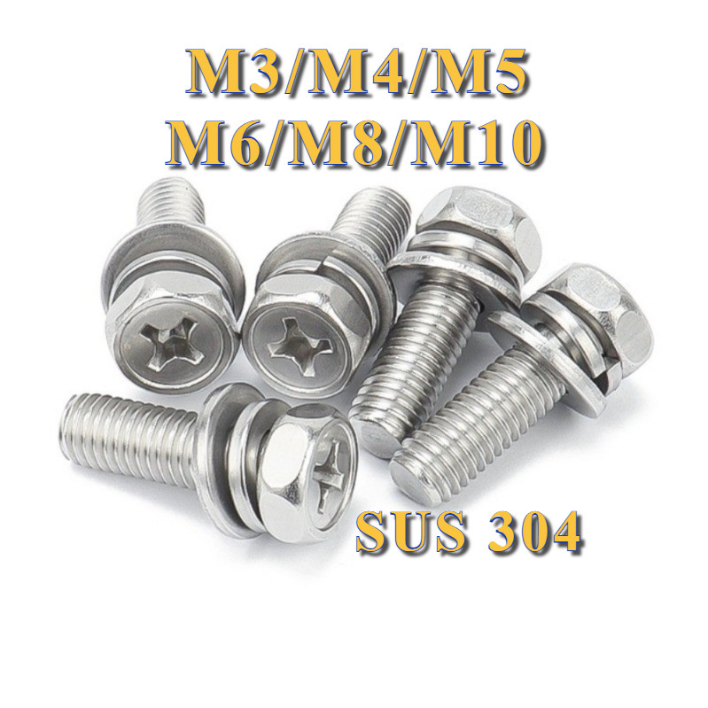 น็อต หกเหลี่ยม แฉก ติดแหวนสปริง สแตนเลส 304 ติดแหวนอีแปะ ติดแหวนสปริง M3/M4/M5/M6/M8/M10 [PY-TH2]