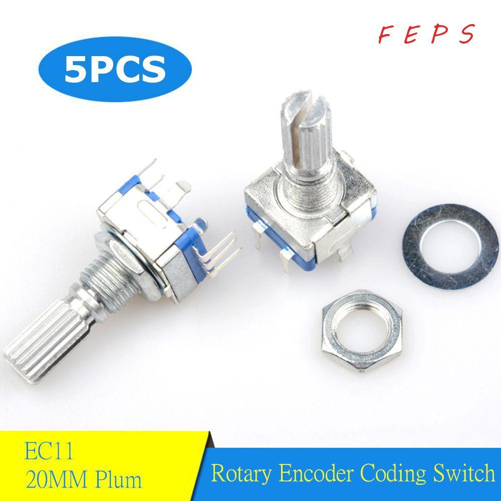 FEPS 5PCS Rotary Encoder Plum Handle พร้อมปุ่มกด 5Pin EC11