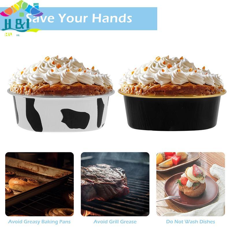 H&L 100 ชิ้น 68 มล.อลูมิเนียมฟอยล์รูปไข่ Non-Sti ถ้วยอบคอนเทนเนอร์เค้กพร้อมฝาปิดใสทนความร้อนสําหรับเ