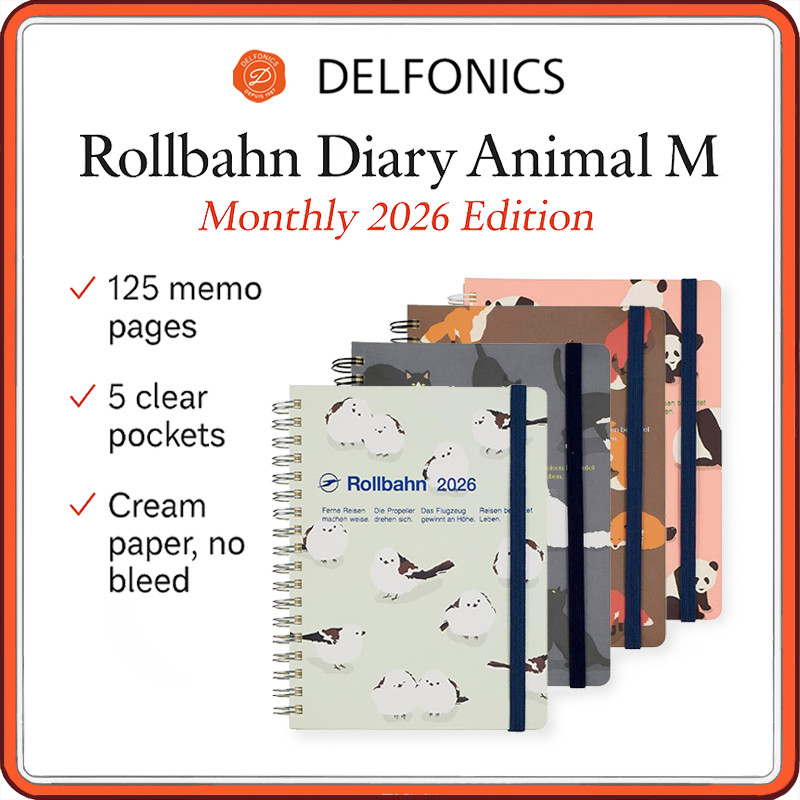 DELFONICS Rollbahn Diary Animal M Monthly Planner 2026 (Oct 2025 Start) – Spiral-Bound Notebook, 125