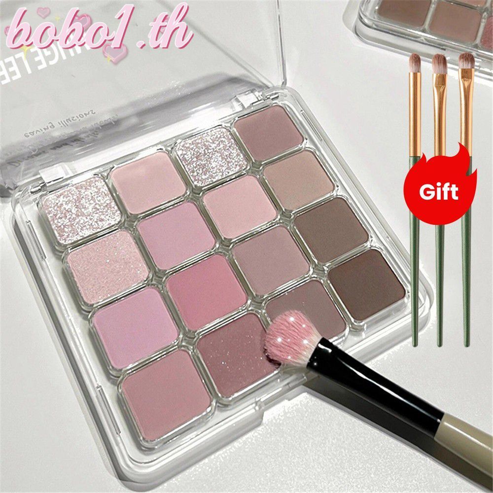 ของขวัญฟรีMUGELEEN 16 Color Eye Shadow Plate Pink Brown Eye Shadow Plate Fine Powder Texture Without