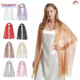 ผ้าพันคอเงางาม CREAMYVY วัสดุผ้าไหมและลูกไม้ สำหรับฤดูร้อน
