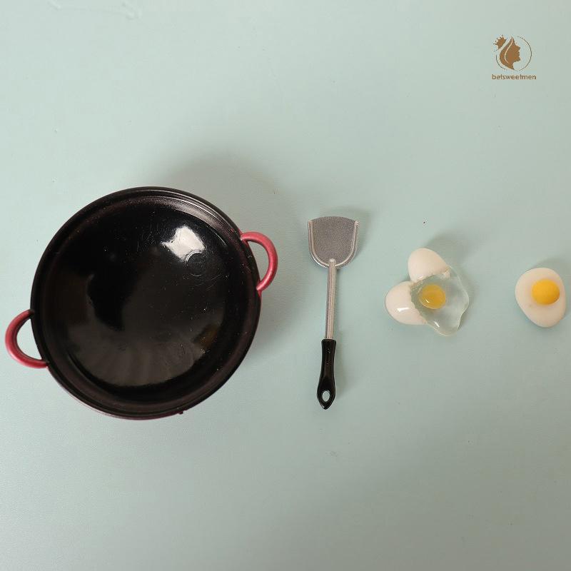 [PE] 1:12 ตุ๊กตาจําลองไข่ไม้พายกระทะทอดชุดบ้านตุ๊กตาจิ๋วเครื่องครัวอุปกรณ์เสริมตุ๊กตาบ้านอาหารของเล่