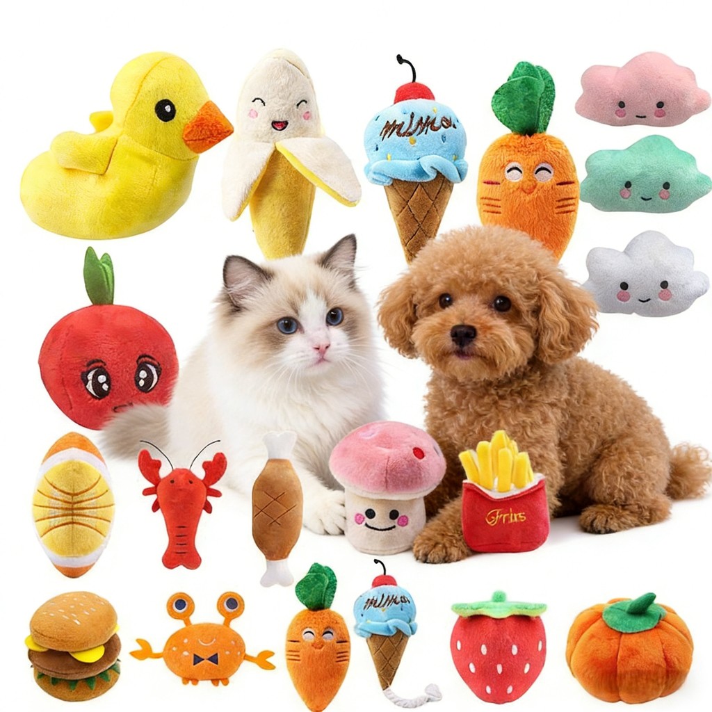 Healing ตุ๊กตาสัตว์เลี้ยงเป็ดแครอท Doughnut รูปแมวสุนัข Soothing Toy