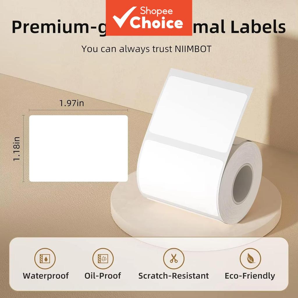 NIIMBOT 2 ม้วนสีขาวฉลากสํานักงานเครื่องเขียนแท็บเหนียวสําหรับ B1/B21/B21Pro/B31/B3S สติ๊กเกอร์กันน้ํ
