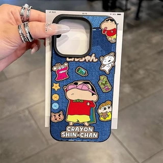 เคสหนังลายสุนัขคู่รักสุดเท่ ลายกระต่าย สีเทียนชินจังสำหรับ IPhone 16 11 13 15 12 14 Pro Max XR XS X Max 16 15 7 8 Plus