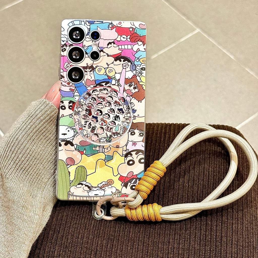 การ์ตูน น่ารัก เต็มจอ ดาว เครยอนชินจัง วงเล็บ เชือกมือ เคส For Samsung Galaxy A57 A37 A17 A07 A56 A36 A26 A16 A06 A55 A54 A53 A52 A42 A35 A33 A32 A34 A25 A24 A23 A22 A15 A05S A12 Case โปร่งใส ป้องกันการตก อ่อนนุ่ม คู่ เคสซัมซุง