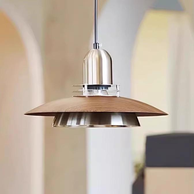 Designer vintage-style UFO lamp, restaurant pendant light, retro American-style bedroom walnut color