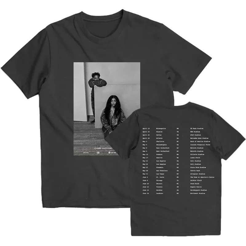 เสื้อยืด Kendrick Lamar X SZA GrandNational Tour ลายกราฟิกอัลบั้ม GNX เสื้อยืดผ้าฝ้ายเนื้อนุ่ม เสื้อ