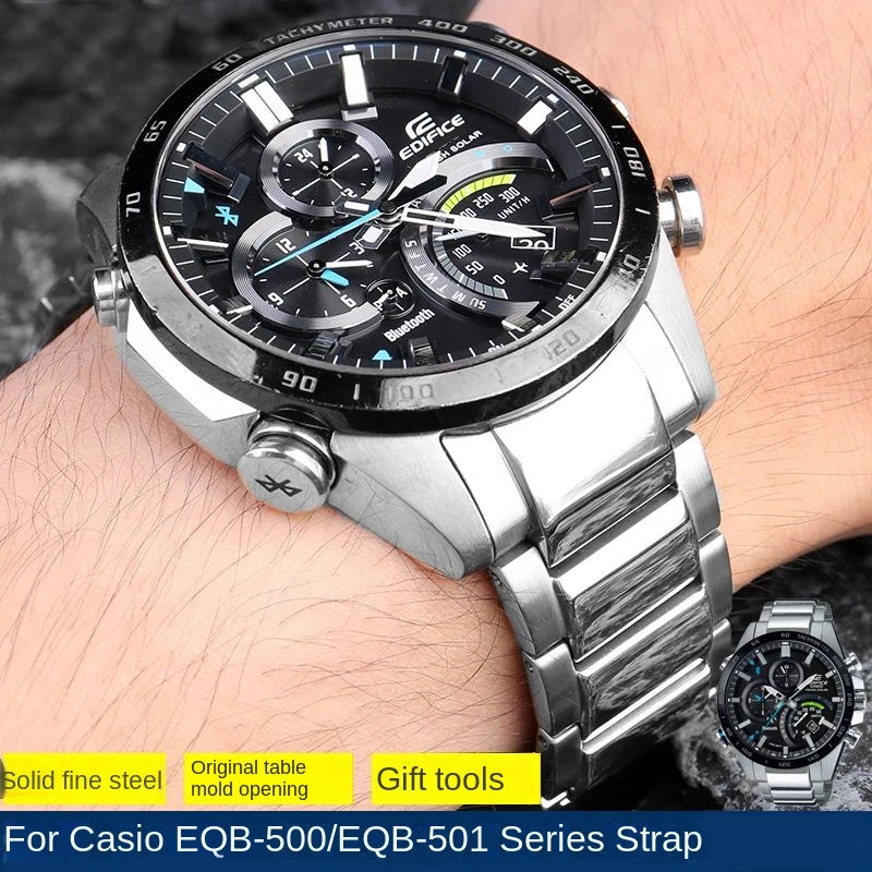 สําหรับ Casio Precision สายนาฬิกาสแตนเลส EQB-501 EQB-500 EQB-800 Series สายนาฬิกาปลายโค้ง 22 มม.สร้อ