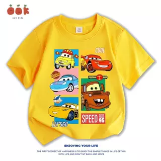 [COD] เสื้อยืดเด็ก Lightning McQueen ลายรถแข่งสุดเท่ นุ่มใส่สบาย เสื้อคอกลมแขนสั้น unisex tee+New เสื้อผ้าเด็ก เสื้อยืด