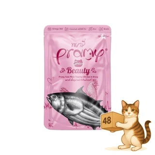 (ยกลัง 48 ซอง) Pramy พรามี่ อาหาร เปียกแมว แมวโต ลูกแมว แมวแก่ ทุกรสชาติ ทูน่า แซลมอน ไก่ 1 ซอง 70g