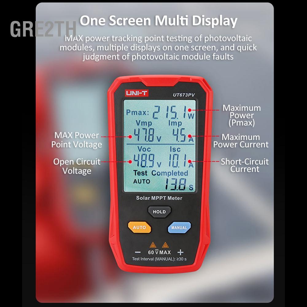 Gre2th Gre2th UNI-T UT673PV โซลา MPPT Meter พลังงานแสงอาทิตย์สูงสุดเครื่องทดสอบ Peak วงจรเปิดแรงดันไ