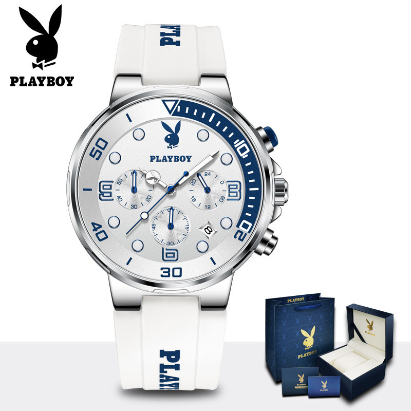 PLAYBOY 3036 แฟชั่น Casual ปฏิทินนาฬิกาควอตซ์ซิลิโคน All-Match นาฬิกาผู้ชาย (ฟรีกล่องนาฬิกาประณีต)