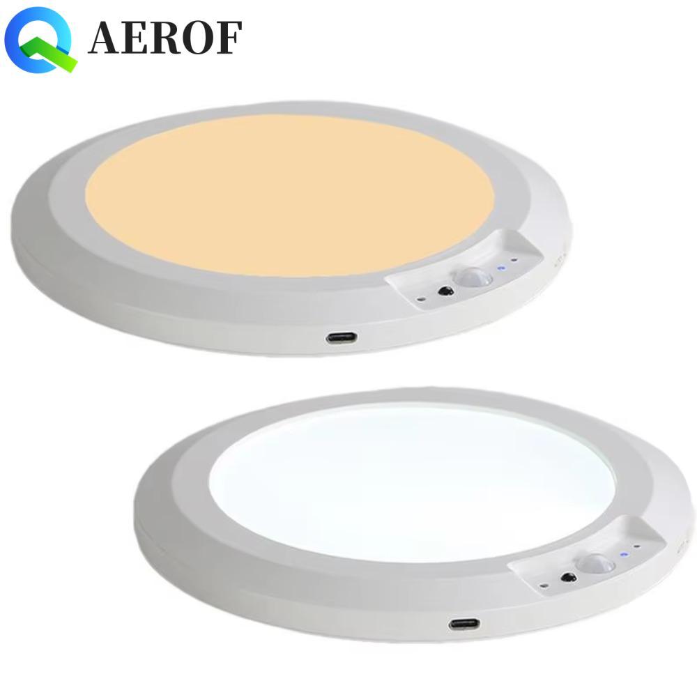 AEROF ไฟเซ็นเซอร์ตรวจจับความเคลื่อนไหว,ไฟเพดานเหนี่ยวนําไร้สายทรงกลม,ติดตั้งง่าย 3 สีพร้อมรีโมทคอนโทรลบันไดไฟกลางคืนที่เปิดใช้งานการเคลื่อนไหว