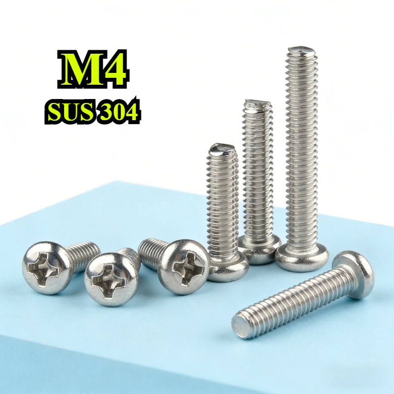 【ZQ-R1】สกรู น็อต JP น็อต สกรู หัวกลม หัวแพน แฉก P+ สแตนเลส 304 เกลียวมิล หยาบ  M4