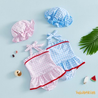 ชุดว่ายน้ำแขนกุด halter แบบลายสก๊อตสำหรับเด็กหญิงอายุ 0-4 ปี…